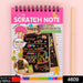 Close-up of a rainbow art scratch book with a bamboo tool, ready for creative play.