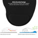 Close-up of the black mouse pad with text explaining its wrist bracket design and ergonomic benefits.