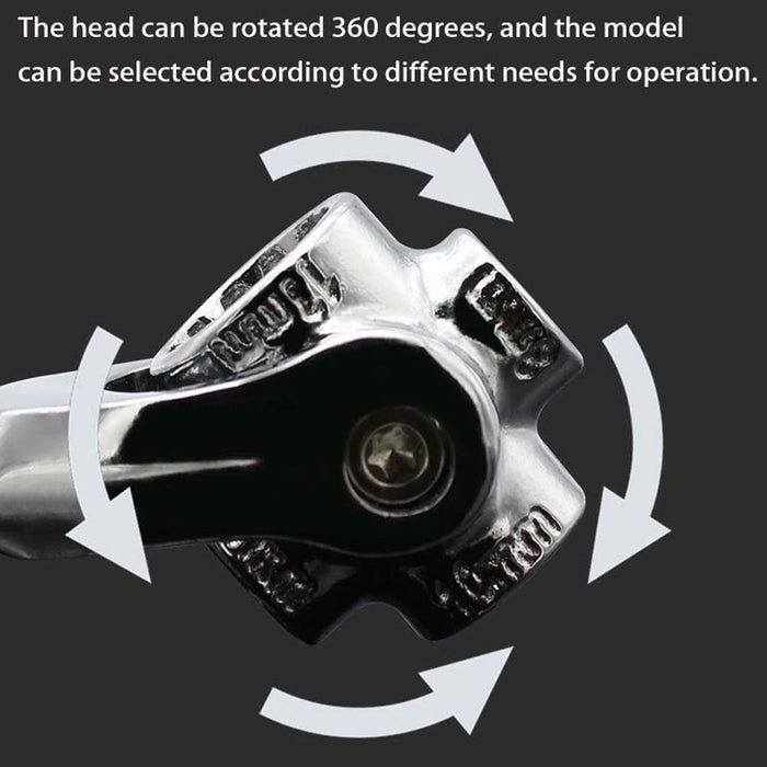 Universal socket wrench engaging a hex bolt, showcasing its adaptability for different fasteners.