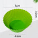 A green silicone cupcake mold is shown with dimensions: 7cm diameter, 3.2cm height, 4.5cm base.