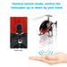 A red and black toy helicopter hovering above a hand, with an inset showing the sensor part of the helicopter.