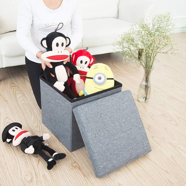 Foldable Cube Storage Stool with Cushioned Seat - Mix Color