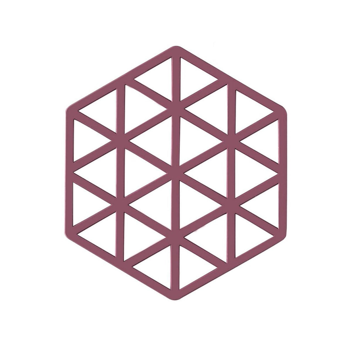 A single maroon hexagonal silicone coaster with a geometric triangular pattern is shown on a white background.