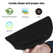 A hand holding the black ergonomic mouse pad, with icons highlighting its environmental, breathable, soft, and non-toxic