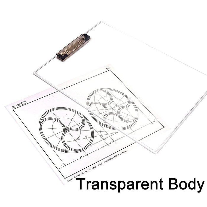 Portable transparent exam pad with ruler, perfect for on-the-go study.