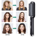 Close-up of the hair straightener's keratin-infused ceramic plates.