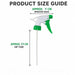 A white and green plastic trigger sprayer nozzle with dimensions for sprayer head and dip tube.