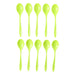 Side profile of a durable plastic spoon, ideal for everyday meals.
