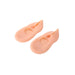 A pair of peach silicone heel socks with small ventilation holes on a white background.