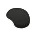 A black ergonomic mouse pad with a prominent wrist support cushion on a white background.