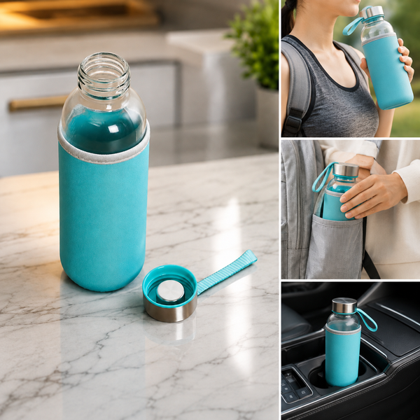 Glass Water Bottle 500ml – Leakproof & Portable | Own Hydrate (1 Pc, Mix Color)
