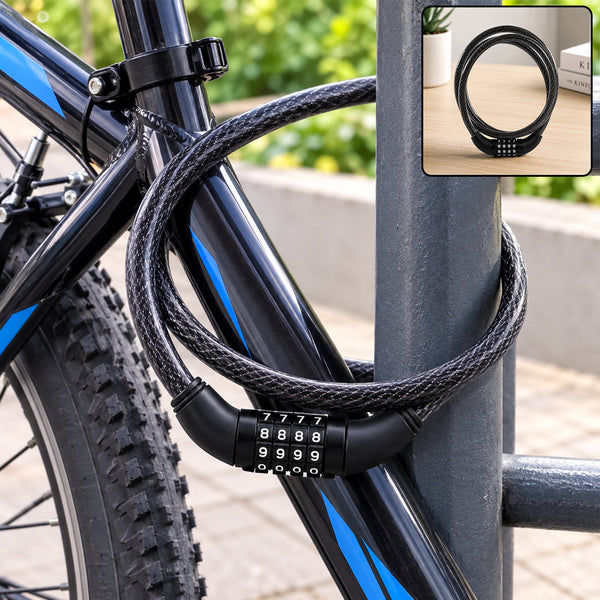 Bicycle Cable Lock – Heavy Duty 4-Dial Combination, Multi-Use | Safora