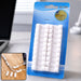 A blue and white package of 20 white self-adhesive cable clips, with insets showing clips in use.