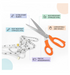 The bent handle design of the sewing scissors, allowing for flat material cutting on a surface.