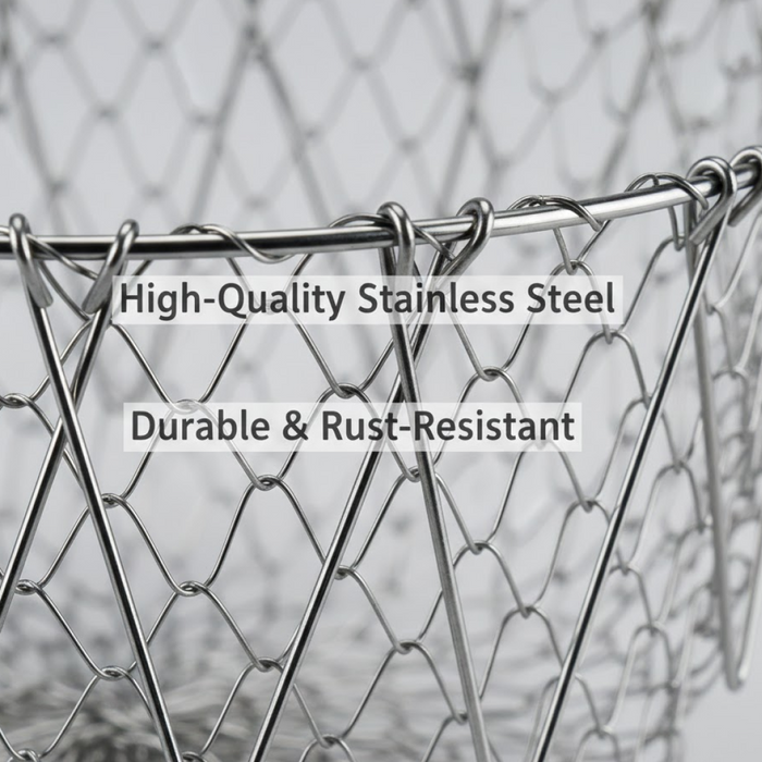 Illustration detailing the dimensions of the compact foldable strainer basket for kitchen use.