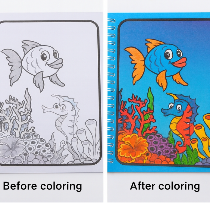 Detailed view of the Magic Water Coloring Book and its unique water-activated pages.