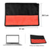 A black and red laptop sleeve with dimensions, next to a laptop and text saying "Protect your laptop perfectly".