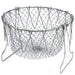 The sturdy stainless steel chef basket folded flat for convenient storage in a drawer.