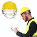 Robust yellow plastic safety helmet, ideal for workplace protection.