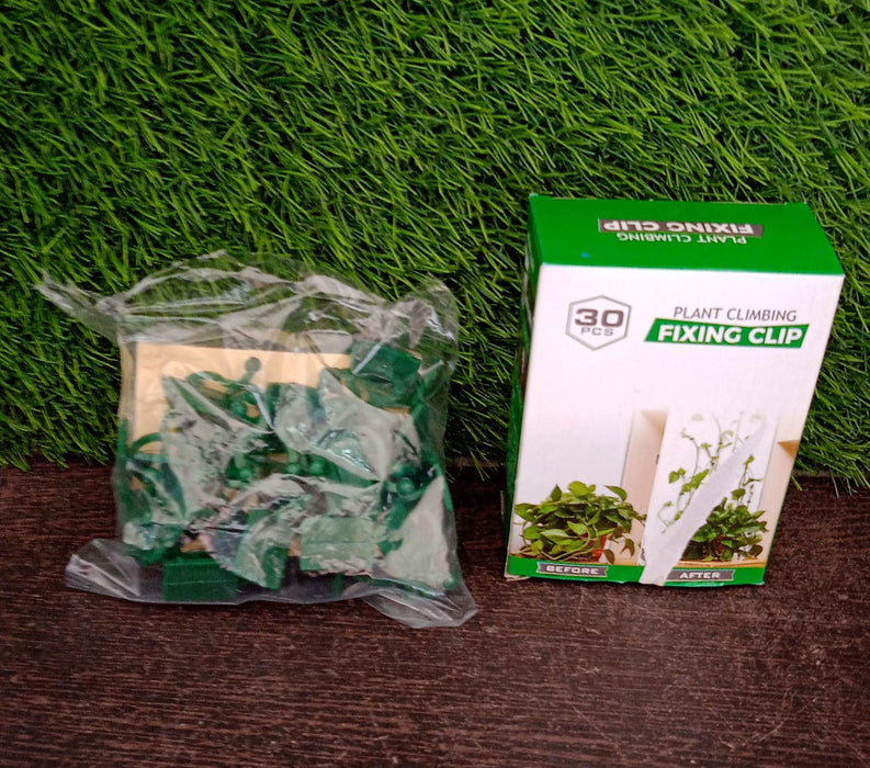 Overview of the 30-piece set of versatile wall plant clips for plant and cable management.