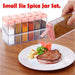 A hand sprinkling spices from a pink-lidded jar onto a cooked steak with potatoes and tomatoes on a white plate.