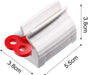 A white plastic tube squeezer with a red winding key, displaying dimensions of 3.8cm, 3.8cm, and 5.5cm.