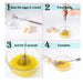 A four-panel instructional image showing how to use the whisk to beat eggs in a bowl.