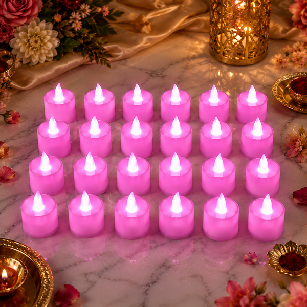 Pink Flameless LED Tealights – Safe Decorative Candles (24 Pack)