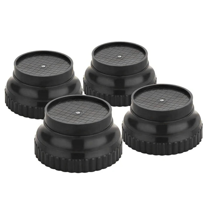 Close-up of a durable black plastic appliance stand leg, showing its sturdy design.