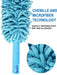 The flexible head of the microfiber duster bending to clean intricate areas.