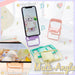 A phone in vertical orientation on a purple chair stand and a phone in horizontal orientation on a peach chair stand.
