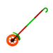 Child happily playing with the colorful single wheel light-up push toy.