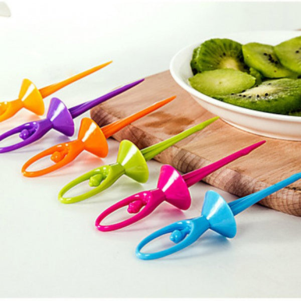 Dancing Doll Fruit Fork Set with Stand - 6 Reusable Picks