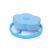 Washing machine lint catcher shown in use, floating on water.