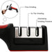 Close-up of the three sharpening slots for steel and ceramic blades.