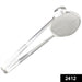 Close-up of the stainless steel frying filter spoon's clip mechanism.