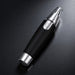 A black and silver nose hair trimmer with a clear cap is angled on a dark background.