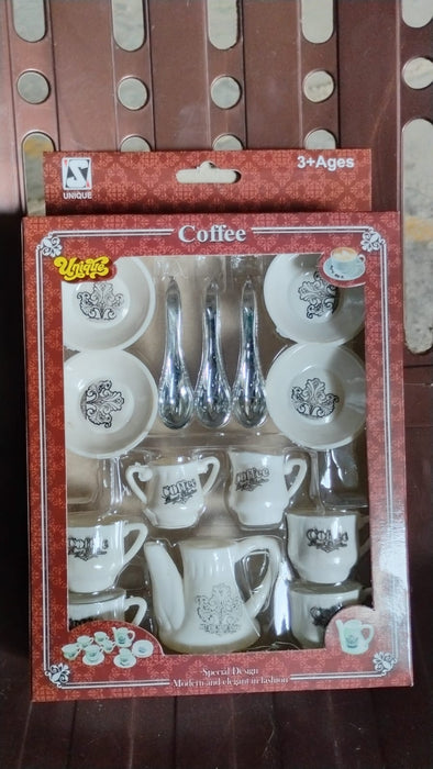 Packaging for the Tickles coffee and tea kitchen play set, showing contents.