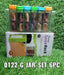 Assorted plastic spice jars featuring bright, colorful, airtight lids.