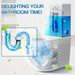 Toilet tab releasing blue cleaning agent into the cistern water.