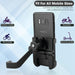 The universal metal bike phone mount firmly secured onto a motorcycle's rear view mirror rod.